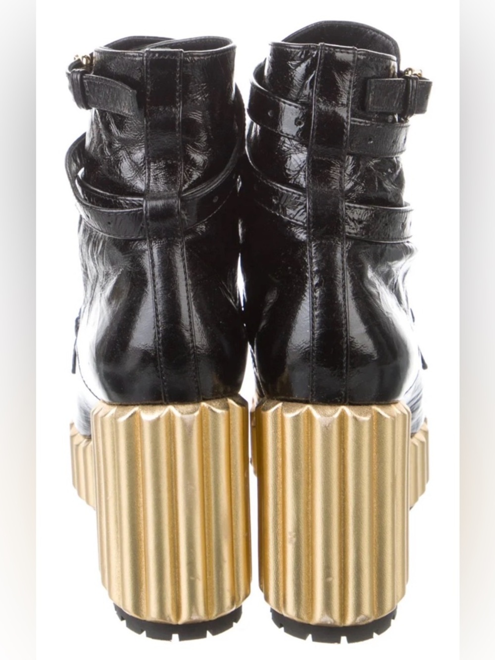 Dior Black Patent Leather Ankle Boot with Gold Sculpted Heel - Picture 4 of 5
